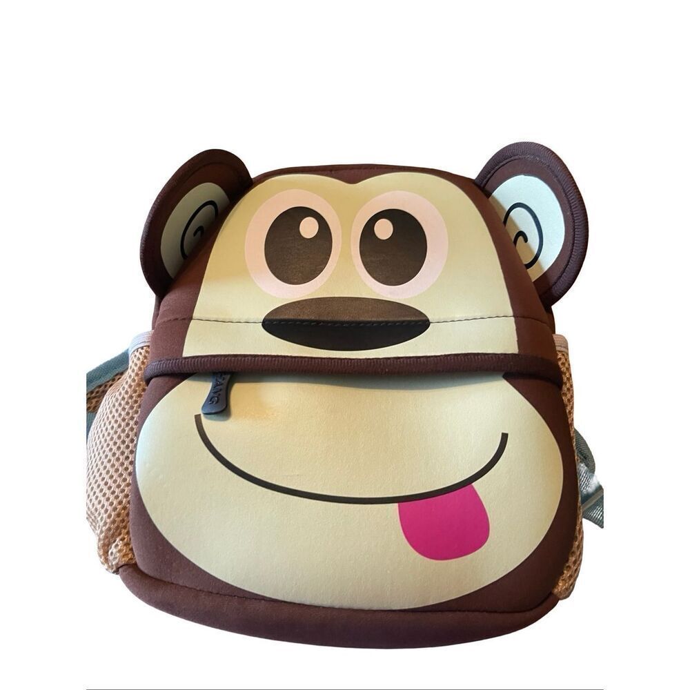 Polybag Little Kid Brown Blue Cute Neoprene Cartoon Monkey Backpack 9"